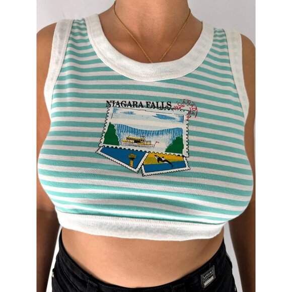 90s vintage striped niagara falls canada graphic retro crop top cropped tank top - Picture 7 of 9